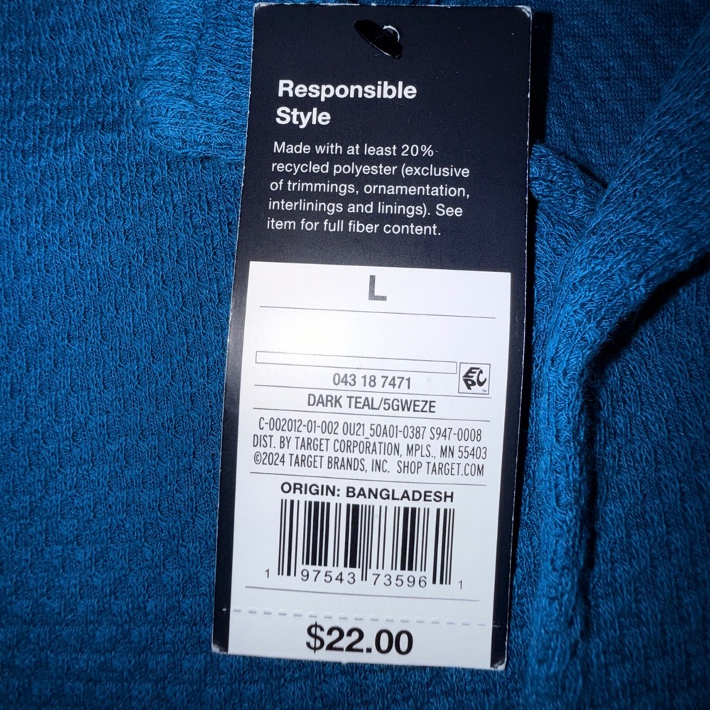 Original Use Button Down Shirt Men L New Dark Teal Textured Camp Collar - Picture 6 of 9